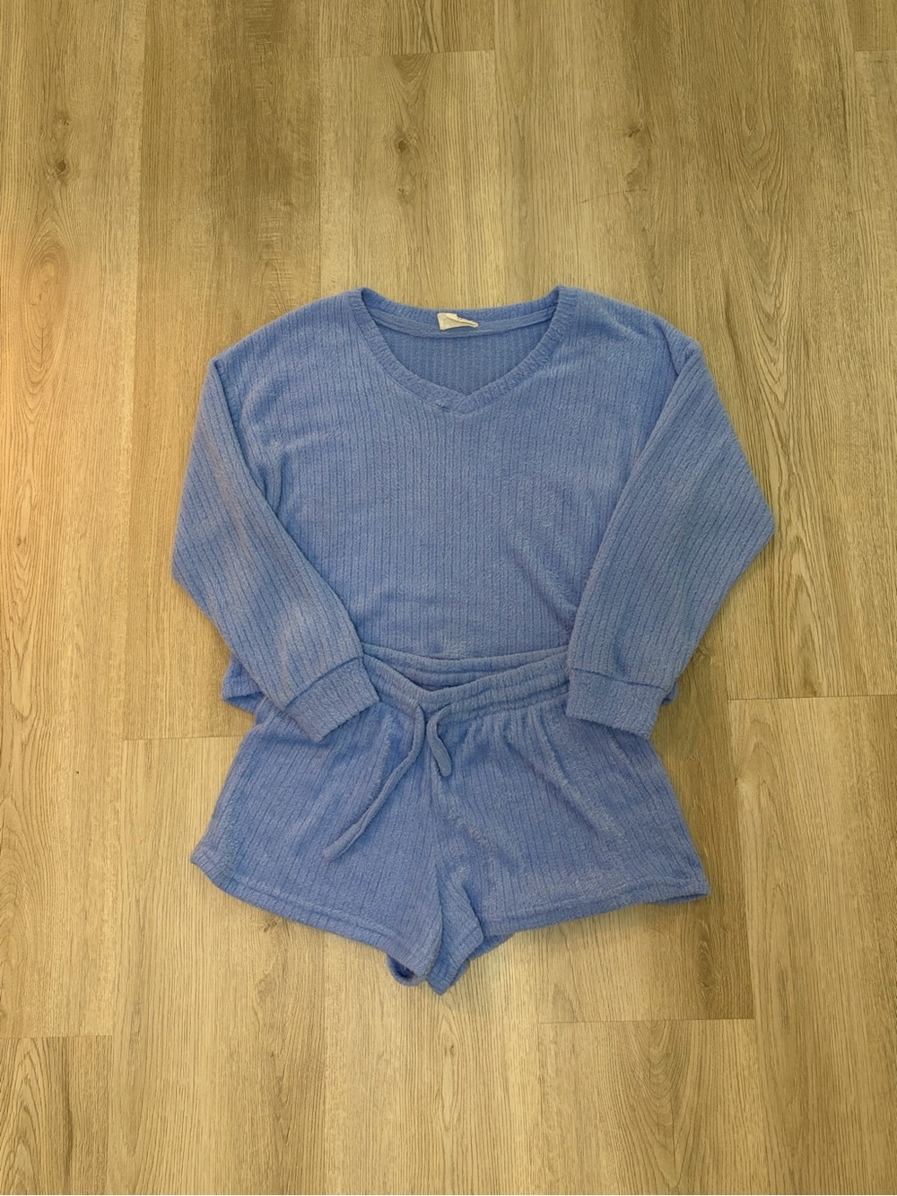 Cozy Light Blue Plush Lounge Set - Top & Shorts - Picture 2 of 5